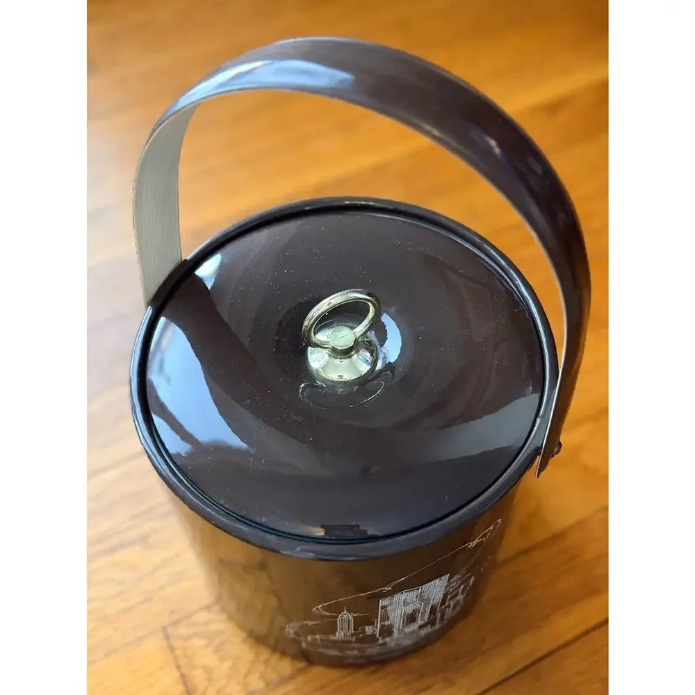 Vintage Vinyl Hotel Bar Ice Bucket Brown United Nations Plaza Hotel Barware MCM